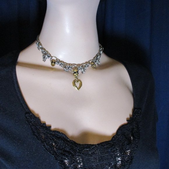 Gold Skulls Rose Silver Chain Maille Link Choker Boot Chain Rocker Goth Punk Fun - Picture 9 of 10